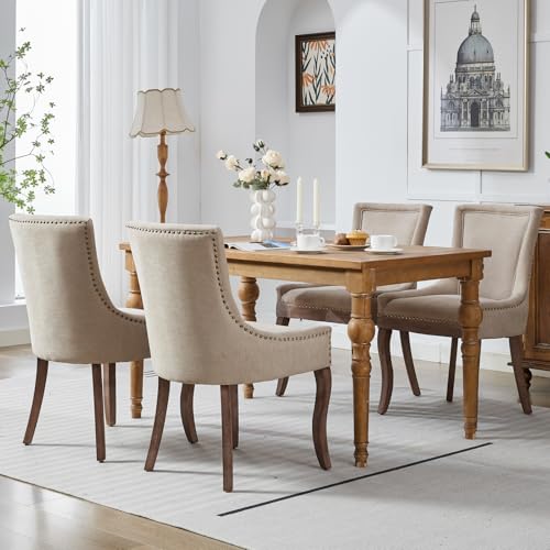 Modern-Dining-Chairs-Set-of-4-High-Back-Dining-Chairs-Side-Chairs-with-Solid-Wood-Legs-Upholstered-Fabric-Dining-Room-Chairs-for-Dining-Room-Kitchen-Beige Modern Dining Chairs Set of 4 High Back Dining Chairs Side Chairs with Solid Wood Legs Upholstered Fabric Dining Room Chairs for Dining Room Kitchen Beige