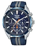 Verschraubter Gehäuseboden Pulsar Sport Herren-Uhr Solar Chronograph Edelstahl mit Textilband PZ5089X1