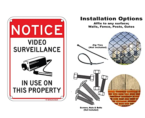 Notice Video Surveillance In Use On Property Sign 7"X10" Commercial Aluminum. Clearly Warns Everyone Their Actions Are Being Recorded. Works In Reducing Illegal Activities. Installs Anywhere #TOP5