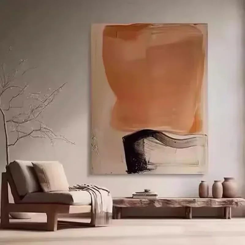 Cuadro decorativo abstracto con estampado de tonos naranjas al óleo sobre lienzo, ideal para la decoración de interiores de salas de estar, oficinas en casa (30x50 cm/sin marco).