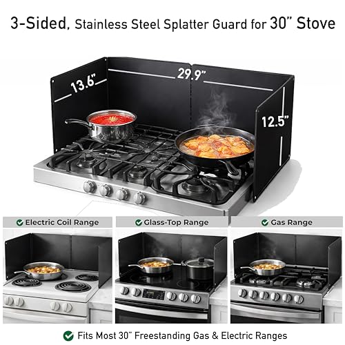 Foldable, Easy-Clean, Grease Splatter Guard for Stove Top by Baetle– Heavy-Duty Stainless Steel Oil Splash Shield, Premium Black Style, 29.5" Wide Back Panel, 13.6" Deep–with Spoon Rest by Baetle - Used condition - Image 2