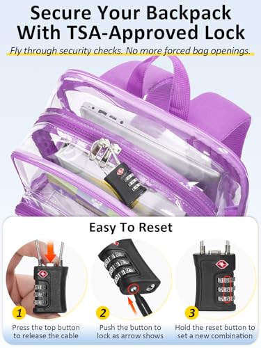 Image of Clear Backpack for School, Heavy Duty Clear Bookbag With a TSA Lock | 18 inch large clear bag, Durable PVC, For boys /girls /men /women /teens /adult, Ideal for work /sport /travel /daily life