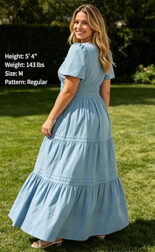 ANN DARLING Flattering Women Cotton Tiered Maxi Dress Smocked Waist Pockets — view 2