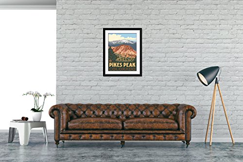 Pikes Peak Colorado Professionally Framed & Matted Art Print From Travel Artwork By Artist Paul A. Lanquist Framed Art Size: 24" X 30" #TOP3