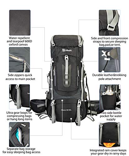 Ubon UBONA013002 60L Camping Backpack Lightweight Internal Frame Hiking Backpack Black thumb #4