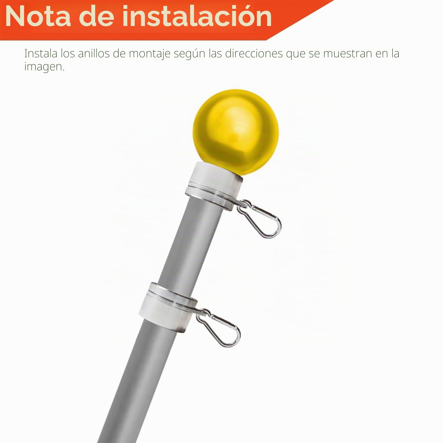 Anley - Juego de anillos de montaje para mástil de bandera de aluminio de 1,25", ideal para mástil de bandera de 1-1/4" de diámetro y bandera con 2 ojales (plata, 2)