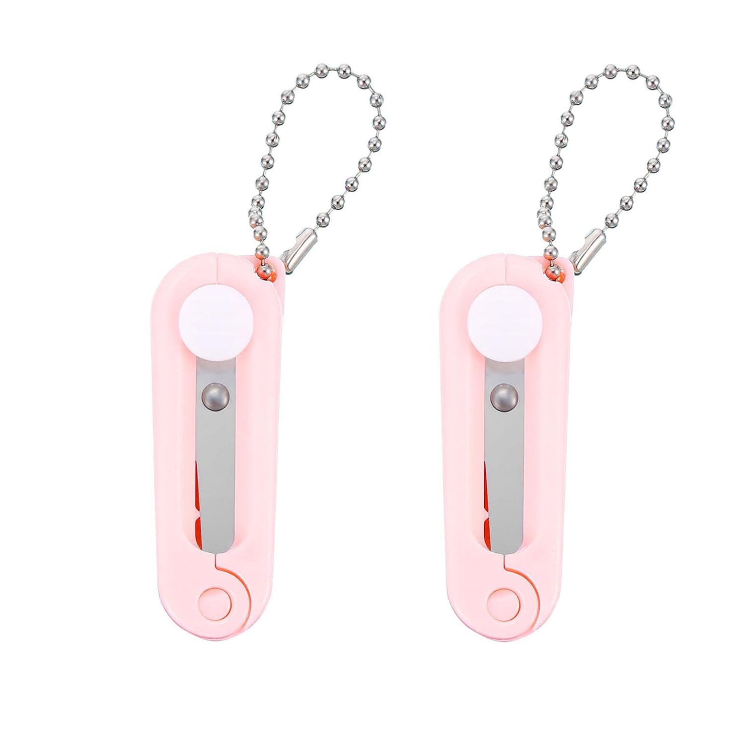 Newlemo 2 Piece Pink Folding Scissors, Mini Portable Travel Scissors with Keychain, Safe Compact Sharp Stainless Steel Blade for Crafting, Sewing, Office & Household