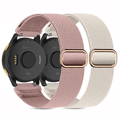 2 Pack Stretchy Nylon Watch Bands Compatible with Garmin Vivoactive 5/6/Forerunner 55/165,20mm Soft Elastic Fabric Adjustable Replacement Sport Straps for Garmin Venu Sq 2 Women Men