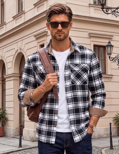 Image of Cotrasen Mens Flannel Shirts Cotton Plaid Button Down Shirt