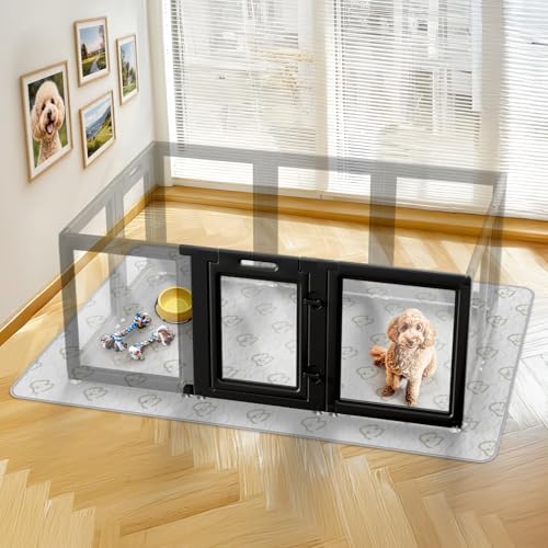 Image of FXW AuraSpace Acrylic Indoor Dog Playpen for Small Dogs, 24 inch, 2 Panels, Includes 1 Gate & 1 Panel, Black