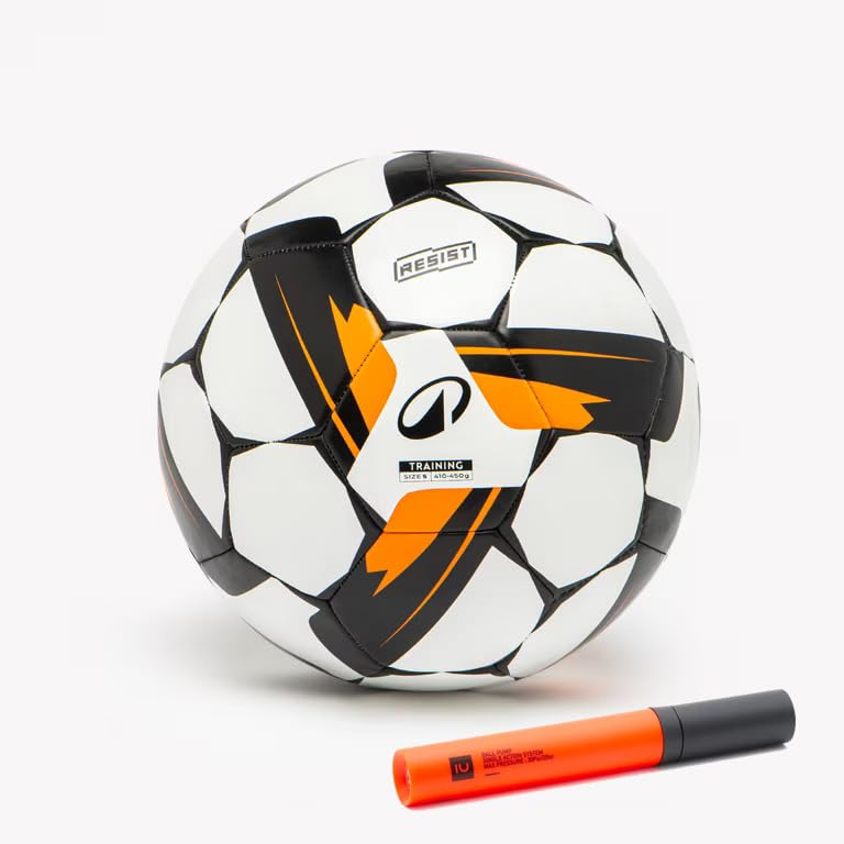 Kipsta Football with Pump Size 5 Resist Football Machine Stitched, Rubber Coating Suitable for All Surface Soft & Wet Ground, Hard Ground with Grass & Artifical Turf, International Match Ball (White)-image-47