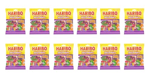 HARIBO Jelly Babies, With Super Juicy Flavours, 140g (Pack of 12)