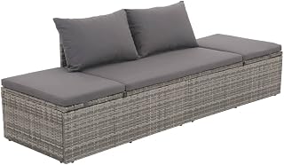 vidaXL Grey Poly Rattan Garden Lounger - Adjustable Outdoor Lounge Bed with Dark Grey Removable Cushions - Powder-Coated Steel Frame