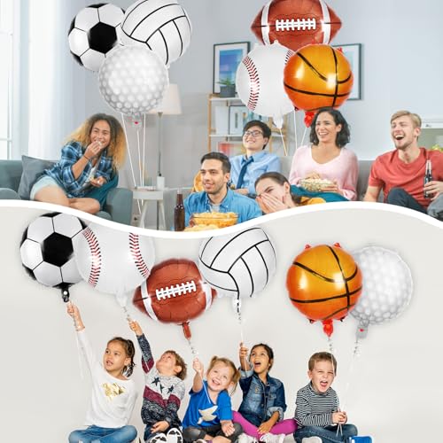 Image of 24 Pcs Sports Foil Balloon Set, 18 Inch Football Basketball Baseball Volleyball Golf Soccer Balloons All Sports Game Balloons for Birthday Baby Shower Sports Themed Party Decorations