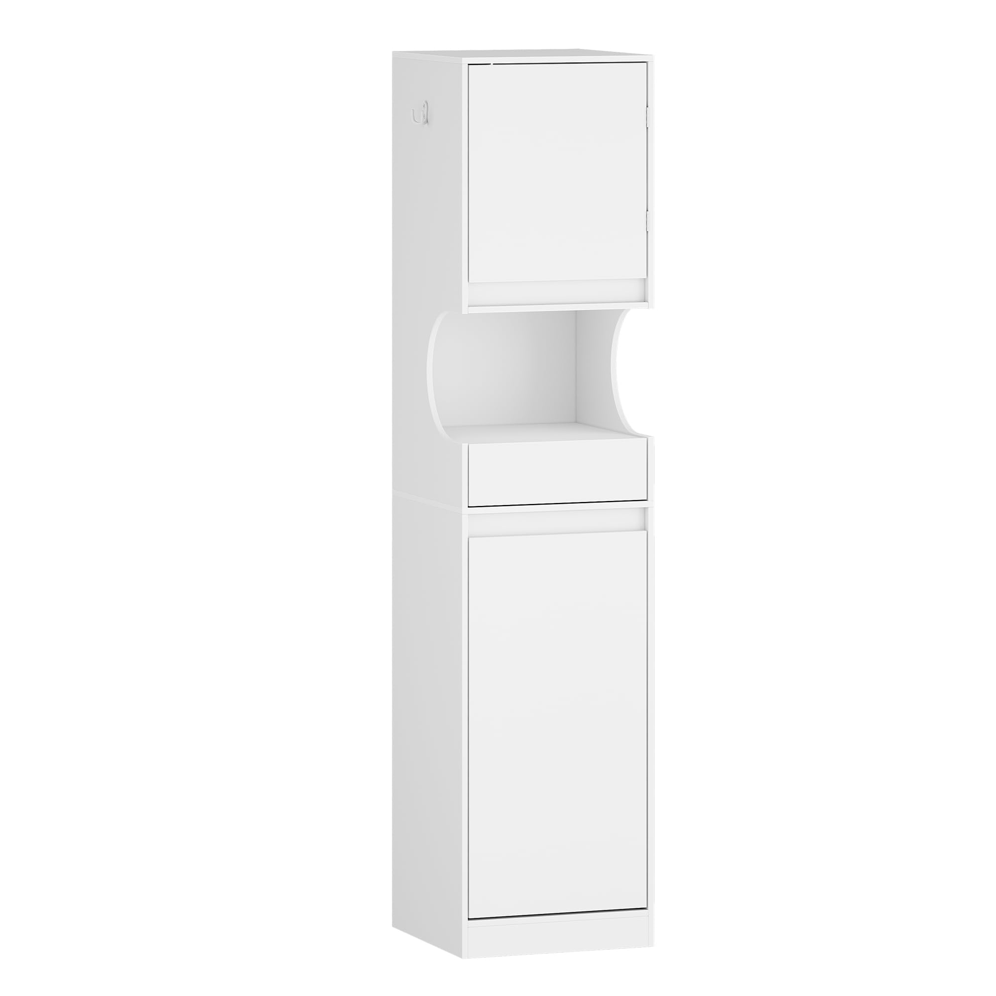 Hzuaneri Mobile da Bagno Alto, Armadio a Colonna da Bagno Salvaspazio, Con cesto portabiancheria pieghevole, Ripiani Regolabili, per Soggiorno, Lavanderia, 40 x 40 x 174 cm, Bianco BC43013X