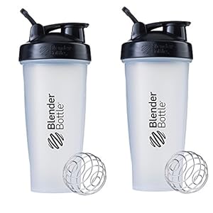 BlenderBottle Classic Shaker Bottle Perfect for Protein Shakes and Pre Workout, 28-Ounce (2 Pack), Clear/Black