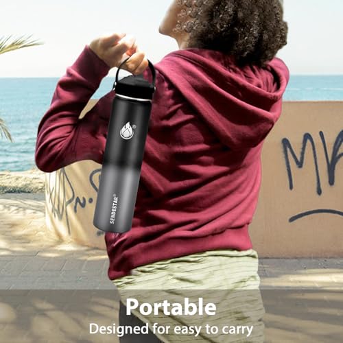 Image of Insulated Water Bottle 40 oz with Straw, Stainless Steel Wide Mouth Water Bottle, Double Wall Vacuum Leak Proof with Straw Lid & Spout Lid for Sports or Office, Keep Cold or Hot Up to 24 Hrs