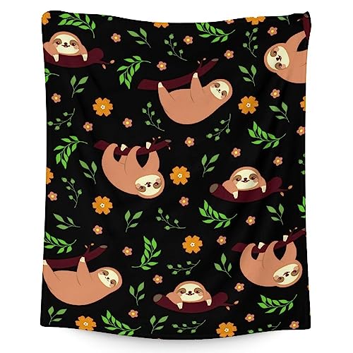 Mercuryelf Sloth Throw Blanket - Soft, Fuzzy & Warm - 30x40 Inches Small Blankets for Lap, Crib - Black Cute Throws Gift for Baby