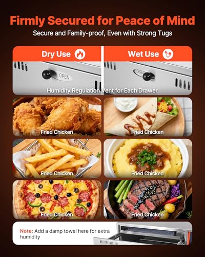 Image of VEVOR Commercial Electric Drawer Warmer, Single-Drawer Stainless Steel Food Warmer, Freestanding Slim Warming Drawer Cabinet, 85F-185F Wide Temperature Range, for Restaurant, Hotel, Bakery & Kitchen