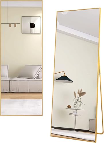 Espejo de longitud completa de 59 x 16 pulgadas, espejo dorado de cuerpo completo para montaje en pared, espejo de piso para dormitorio, sala de