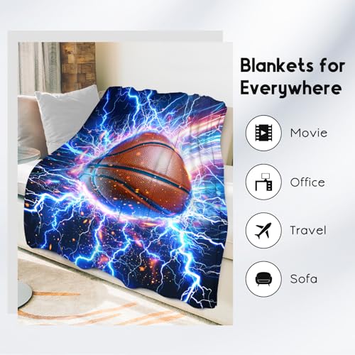 Basketball Blanket for Boys Blanket Gifts - 50" x 60" Lightning Sport Theme Throws for Couch, Bed & Room Decor