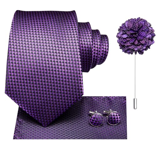 Image of Mens Tie and Lapel Pin Paisley Striped Floral Necktie for Men Pocket Square Cufflinks 4PCS Set Wedding Party