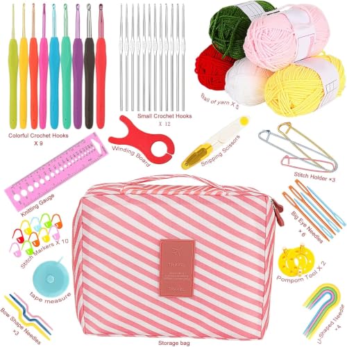 Image of Gemsy Knitting Crochet Hook Needle Set | Hard-Anodized Aluminum Hook for Embroidery | Ultimate Sewing, Craft, Sweater, Woolen Cloth, Yarn, Thread | Needles Kit for Knitting (108 Pcs Crochet)