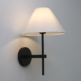 Pathson Vintage White Fabric Wall Sconce Big Cone Lampshade, Hardwired Wall Vanity Light Fixture Upwards Install, Indoor Bedside Lamp Victorian Decor for Living Room, Stairwell, Fireplace, Foyer