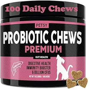 Probiotics for Dogs 5BIL CFUs FOS, PreBiotics, 12 Strains Good Bacteria Gut Skin Immune Itch Diarrhoea Premium Formula |100 Salmon Flav Daily chews | All ages Breeds| Dog Probiotics Gut Health Care