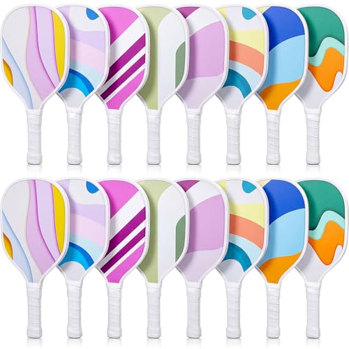 Teyva Daily 16 Pcs Paddleball Racket Compatible with Pickleball Wood Paddle Ball Racket Bulk with Non-Slip Grip Paddleball Physical Education for Youth Equipment(Multicolor Graffiti 16 Pcs)