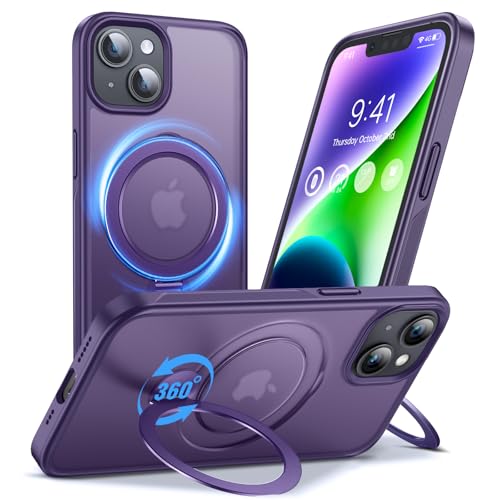 Etui iPhone 13 violet avec support anneau pour appels vidéo mains libres