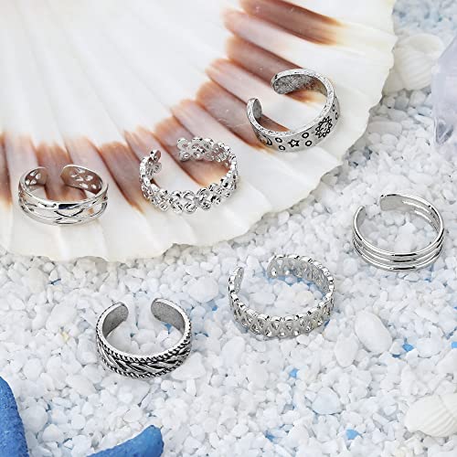Valdeas 20Pcs Open Toe Rings For Women Adjustable Toe Rings Set Heart Leaf Knuckle Midi Tail Pinky Rings Summer Beach Barefoot Hawaiian Foot Jewelry Silver #TOP5