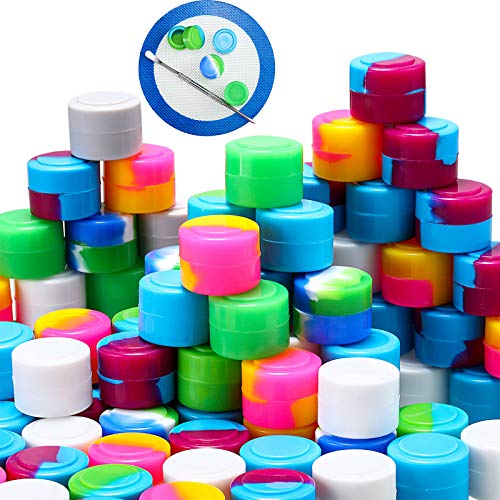 100 Pieces 2 ml Silicone Wax Containers Non-Stick Wax Containers Oil Kitchen Wax Container with Wax Carving Tool and Silicone Mat for Home Kitchen Travel, Random Color
