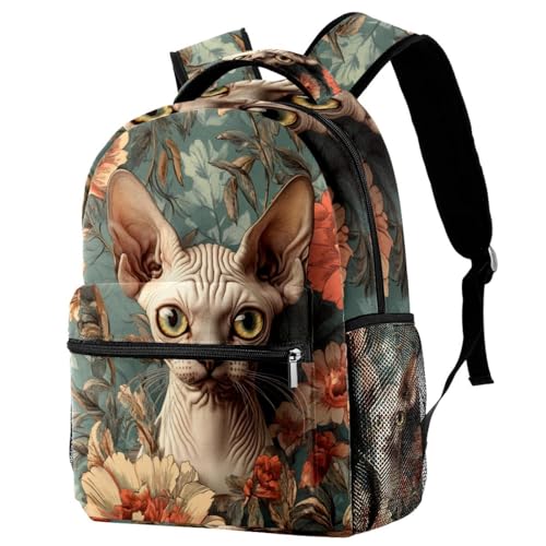 Sac à dos de voyage rétro fleurs et chat pour les sorties des filles