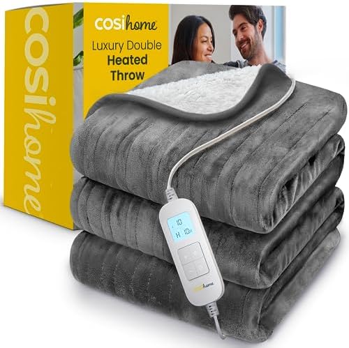 Cosi Home Heizdecke mit Abschaltautomatik 200x150 cm, Wärmedecke, Grau | Kuscheldecke 150x200 aus Fleece & Sherpa, Wärmedecke elektrisch, 10 Heizstufen, 10h Timer, Überhitzungsschu