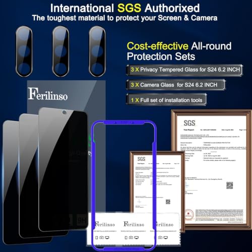 Image of Ferilinso 3 Pack Privacy Screen Protector for Samsung Galaxy S24