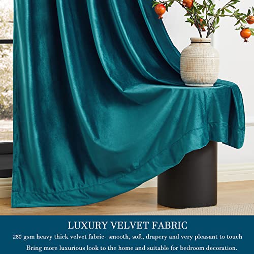 Image of PRIMROSE Teal Velvet Curtains 84 inch Long for Living Room,Set of 2 Panels Blackout Rod Pocket Back Tab Window Treatment Room Darkening Heavy Decorative Curtains Drapes for Bedroom