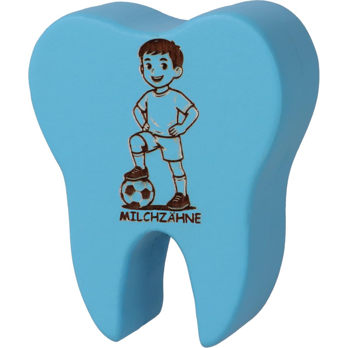 CREOLOGIC Zahndose aus Holz für Milchzähne – Zahnbox mit Lasergravur – langlebige Zahndose für Kinder & Zahnfee – verschiedene Motive & Farben (Fußball-blau)