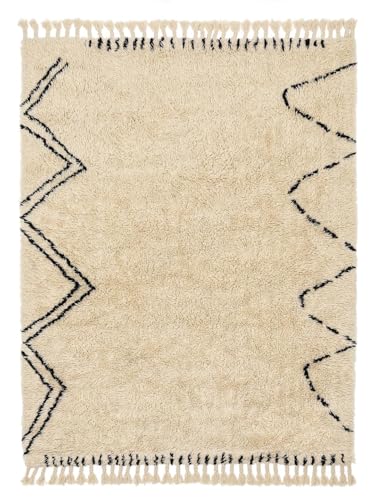 RugVista Rifka, Tappeto, 200 x 300 cm, Rettangolare, Pelo lungo, Soggiorno, Camera da letto, Lavabile solo a secco, Off Bianco/Nero