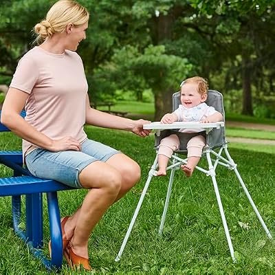 Regalo My Portable High Chair, Foldable High Chair for Babies & Toddlers, Indoor/Outdoor Baby Chair, Travel High Chair with Tray & Cup Holder, Gray