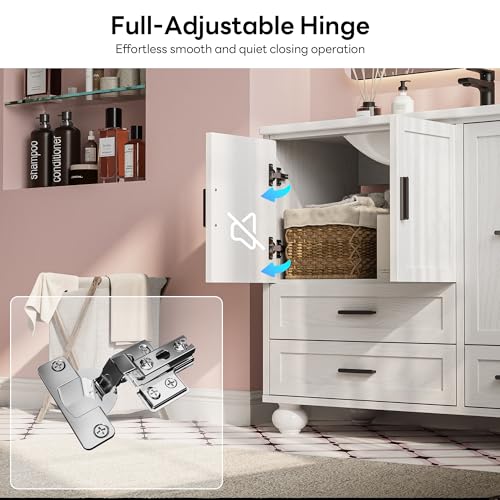 LIKIMIO 36\" Bathroom Vanity with Sink, Hair Tool Drawer, 4 Solid Legs, 4 Drawers 2 Doors, Modern Freestanding Wooden Bathroom Cabinet with Undermount Upgraded SMC Sink, Quick Assembly, White - Thumbnail 7
