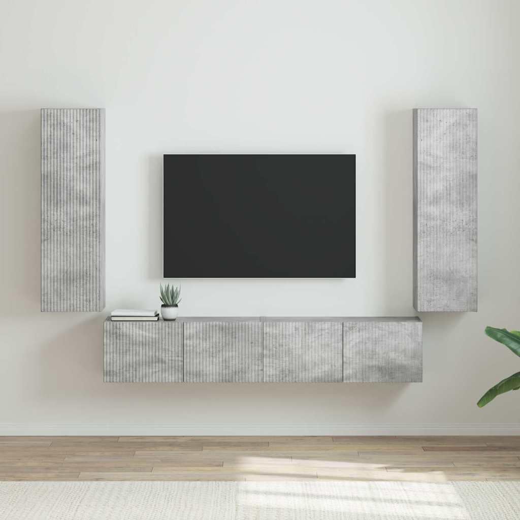 TV-Wandschrank 2er Set, Beton, 30x31x100 cm, Holzwerkstoff, Hängeschrank für Wohnzimmer, Media Center, platzsparend