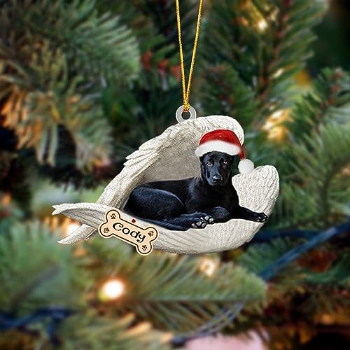 NAZENTI Ornamento personalizado de pastor alemão preto dormindo em asas de anjo, decoração de Natal personalizada para os amantes de animais, pendente acrílico impresso em 2D, presentes para os