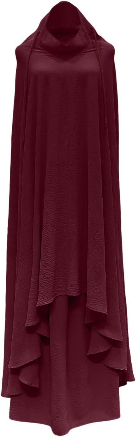 Muslim Outfits for Women Solid Color Maxi Dress Two Piece Muslim Outfit with Large Swing Skirt Elegant Top Abaya