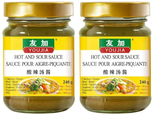 YOUJIA Hot and Sour Sauce - Umami Mild Hot Sauce Restaurant Style,Made from pickled radishes and peppers that have undergone 180 days of natural fermentation, No extra seasoning needed, Suitable for use in spicy soups, ramen, rice bowls, stir-fries and pickling, 240 g x 2
