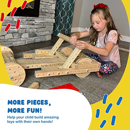 Funphix Kids Wooden Toys - 290-Piece Wooden Building Blocks Set For Kid Table, Toy Workbench, Cars, Furniture - Construction Toy Set For Stem Learning With Wood Blocks, Wheels & Plates For Ages 5 #TOP1