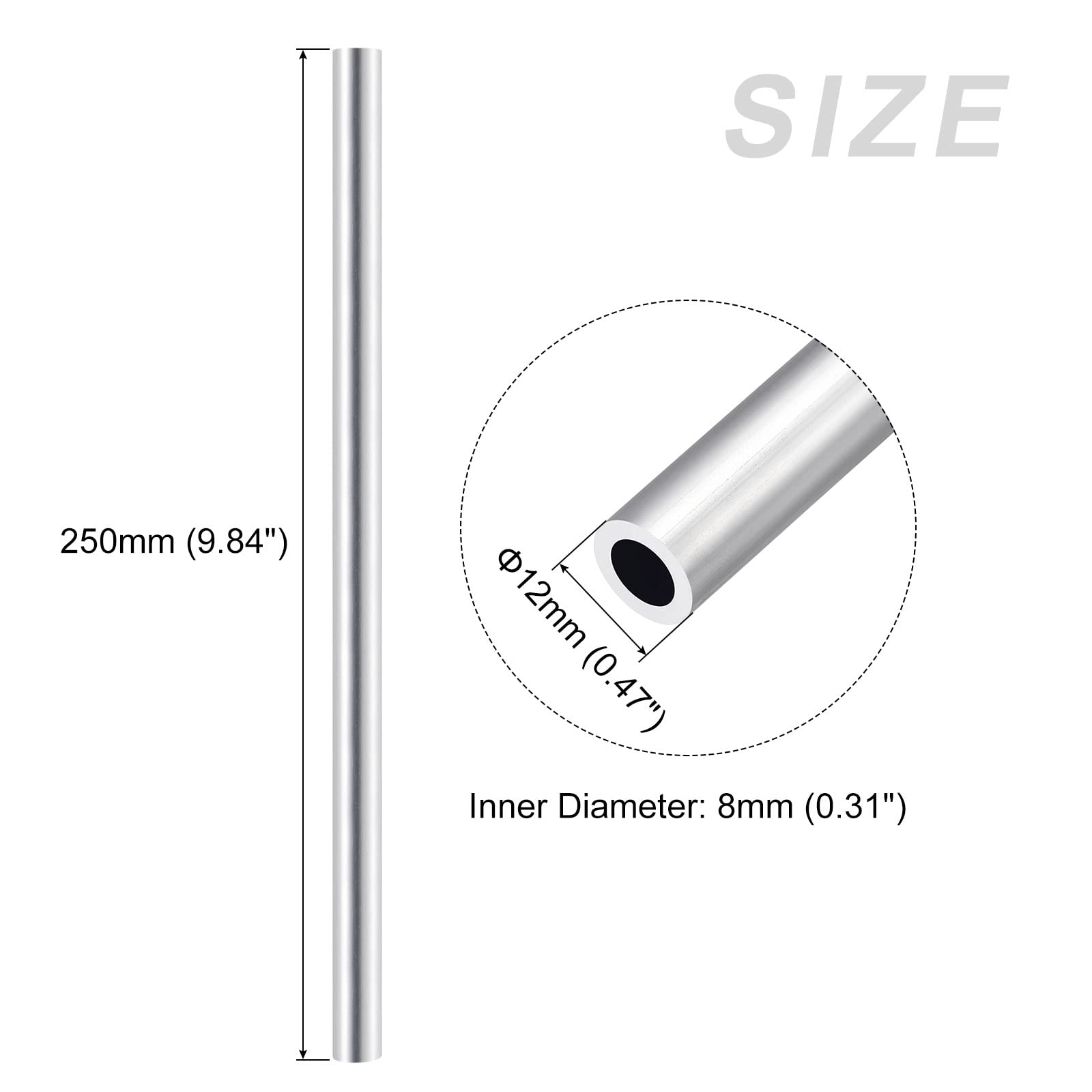 METALLIXITY 6063 Aluminum Tube (12mm OD x 8mm ID x 250mm L) 3Pcs, Aluminum Round Tubing - for Home Furnishing Machinery, DIY Handicraft - Image 2