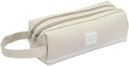 comprar material escolar - estuche bonito - Estuche escolar Multifuncional Estuche de lápices de Gran Capacidad Bolsa, Estuche de lápices de Gran Capacidad Organizador Portalapices Neceser Maquillaje para Niñas Niños Estudiantes, Beige