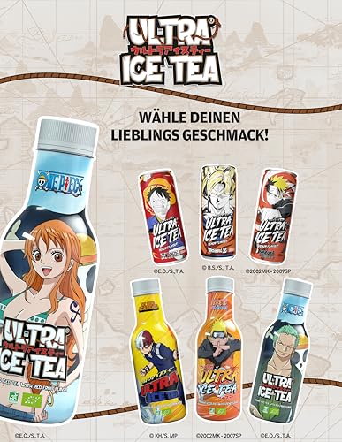 ULTRA ICE TEA Bio Eistee – Veganer Früchtetee mit dem One Piece Charakter Nami – Fruchtiger Hibiskusblütengeschmack – 1 x 500 ml Einweg