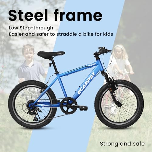 Image of Ecarpat 20 inch Kids Mountain Bike for Boys Girls 7-15 Years Old, All Terrain Mountain Bikes 7-Speed with Mechanical Disc Brakes Front Suspension, Mountain Bicycle Gift for Boys and Girls